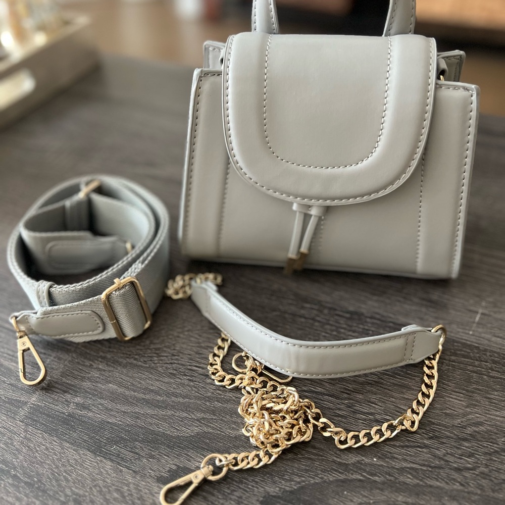 Zara Gray and Gold Crossbody Bag with Chain Strap